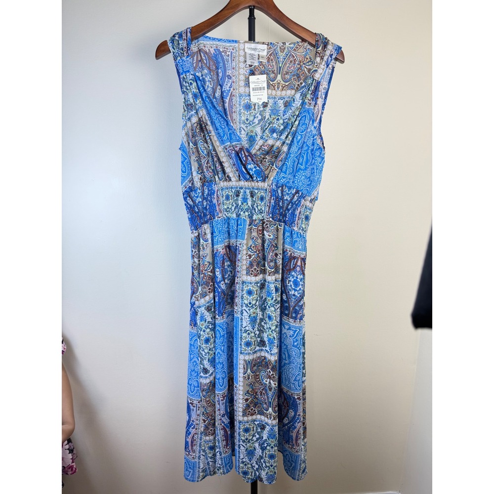 ColdWater Creek Women Midi Dress sz P16 Cottagecore Abstract‎ Boho Flowy Sheer